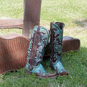 Turquoise Cowboy Boots Women - DOUBLE D RANCH WOMEN'S AMMUNITION HANDMADE BOOTS IN TURQUOISE AND BROWN DISTRESSED LEATHER