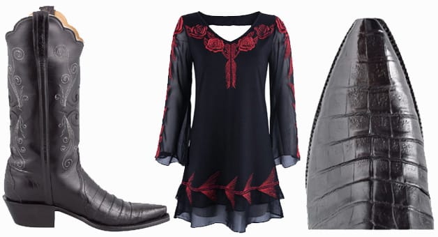 Dresses You Can Wear With Cowboy Boots - Lucchese Black Caiman Crocodile Triad Cowgirl Boots
