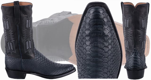 Python Cowboy Boots For Men - RIOS OF MERCEDES MEN'S BLACK AND NAVY PYTHON BOOTS