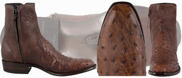 Mens Short Cowboy Boots - STALLION MENS ZORRO ANTIQUE SADDLE FULL-QUILL OSTRICH ANKLE BOOTS
