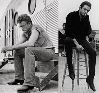 James Dean and Johnny Cash wearing Black Cowboy Boots