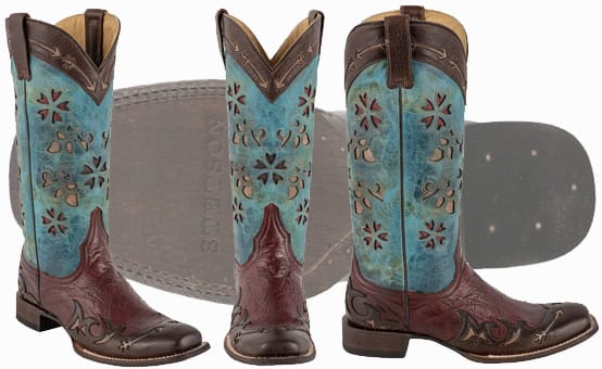 Stetson Womens Arrow Turquoise and Red Wingtip Boots